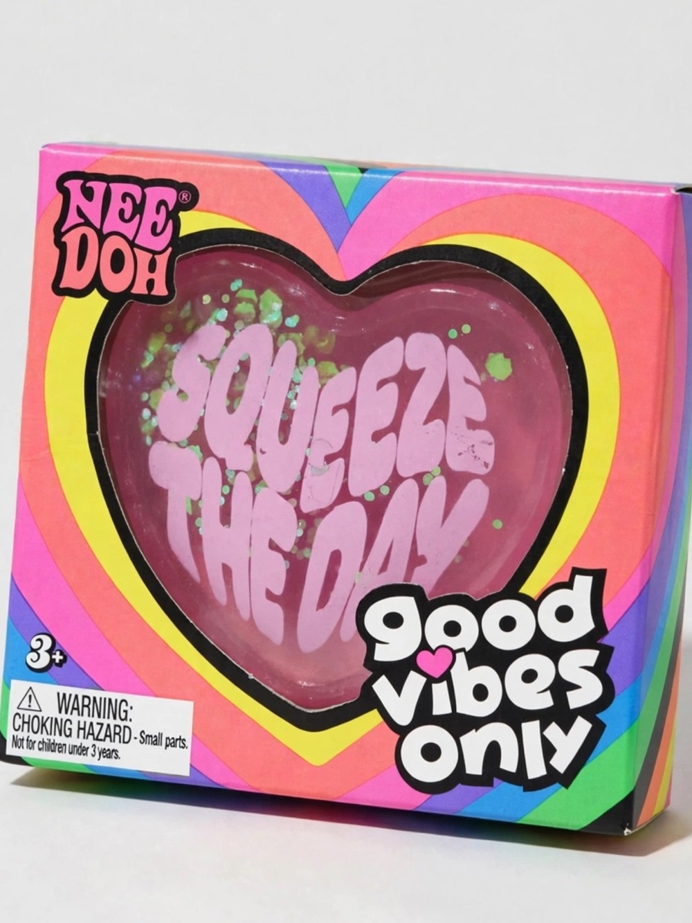 Needoh Pink Heart Squeeze The Day Stress Squishy - Good Vibes Only